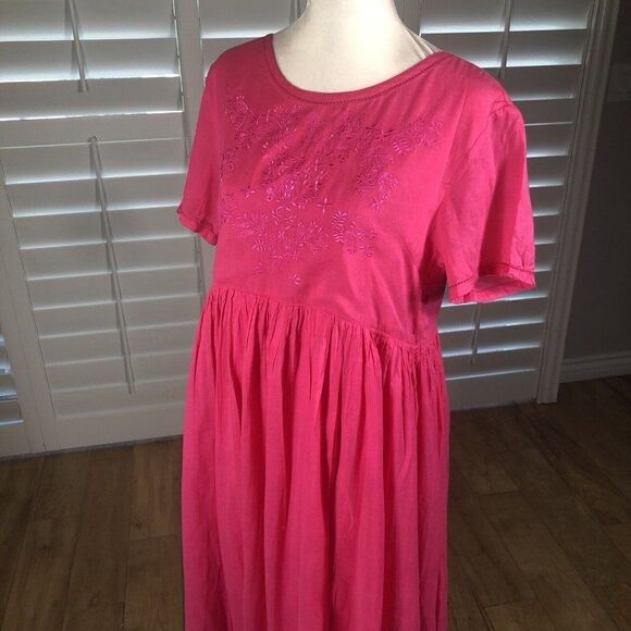 Vtg Real Comfort Chadwick 90s Bright Pink Rayon Cotton Dress 8P Embroidered 90s - Picture 8 of 12